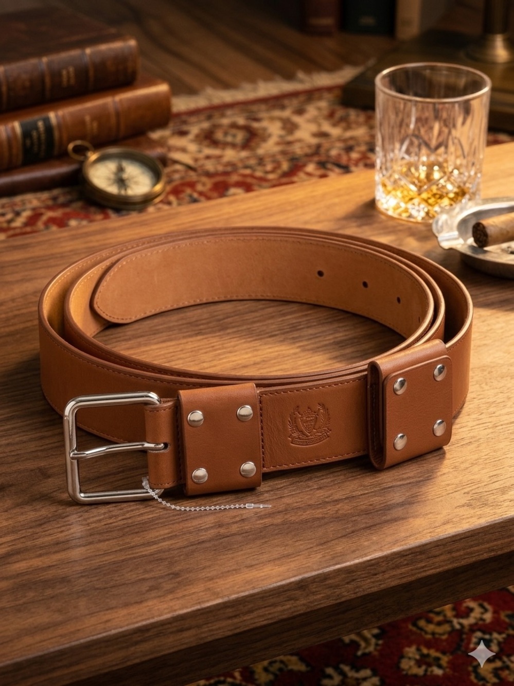 Vintage Knights Collection Genuine Leather Belt-silver studded Medieval